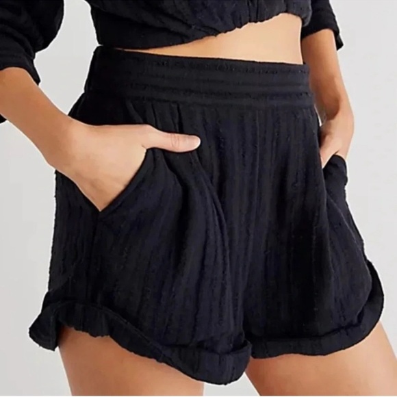 Free People Black Gauzy Elastic Waist Shorts - Picture 2 of 5